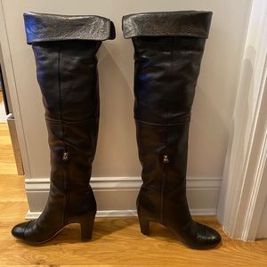 Chanel over the knee black leather boots size 10